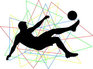 Silhouette of soccer player with abstract elements. Perfect for sports blogs, posters, or social media posts with dynamic visuals.