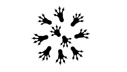 Black paw prints arranged in a circular pattern on a clean white background