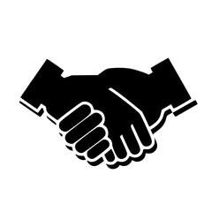 Handshake in black silhouette with white outline on transparent background for corporate use