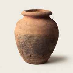 Handcrafted terracotta pot with simple rough texture on white background