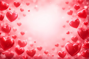 Romantic Floating Red Hearts on Soft Pink Background