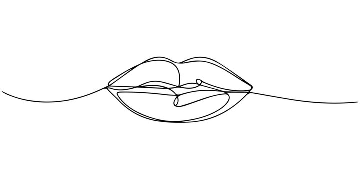 Continuous one line art female lips. Beauty salon woman girl smile concept design sketch outline drawing vector illustration, Continuous line drawing. Beautiful Woman s lips logo. Pastel soft