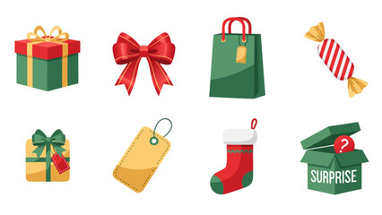 Collection of Christmas and holiday gift icons and elements for festive design