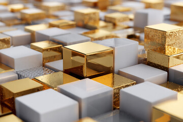 golden and white cubes arranged in a pattern