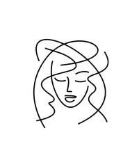 Hairstyle perm logo for a beauty salon. Face logo of a beautiful young woman with a stylized hairstyle. Female face silhouette.