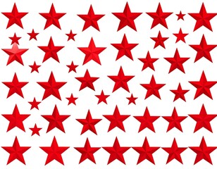 Obraz premium A vibrant pattern features numerous red five-pointed stars of varying sizes, densely arranged against a plain white background