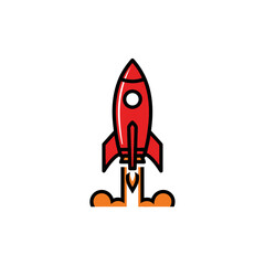 Fototapeta premium Red Cartoon Rocket Ship Launching Upwards.