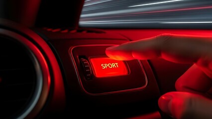 closeup of finger pressing sport mode button in car