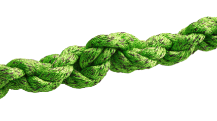 Mountain climbing rope coiled safety equipment durable nylon cord adventure gear studio isolated closeup on white background