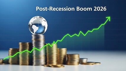 Coins stacked with globe on top and green growth chart