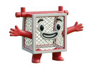 Cartoon sports goal character isolated on transparent background for kids' branding and social media content