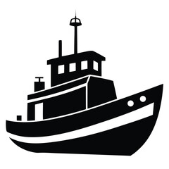 Fototapeta premium Black silhouette of old tugboat with geometric lines