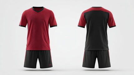 Sportswear uniform mockup displaying front and back views of a jersey and shorts set