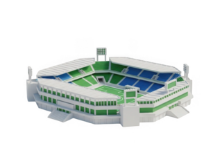 A stylized low-poly sports stadium isolated on transparent background for branding, web graphics, and app design