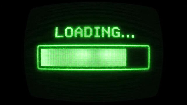 Retro CRT screen displays a green loading bar and text.