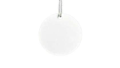 Plain white round tag with hole for hanging, isolated on a transparent background, cutout, P.png