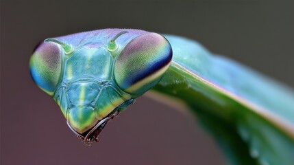 Extreme close up captures the iridescent facial features of an insect with large compound eyes