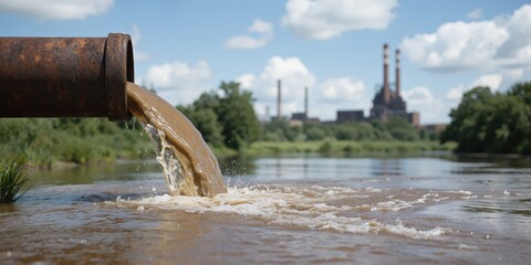 a pipe is pouring water into the river