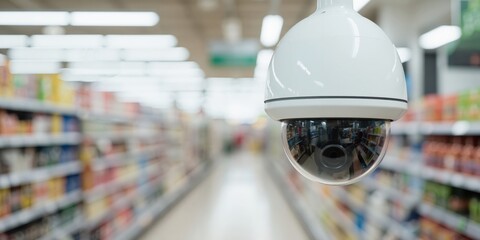 a security camera is in the aisle of a supermarket