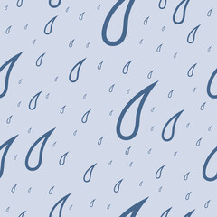 Rain drops isolated on a blue background. rain outline drawing Seamless pattern