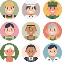 Diverse Profession People Avatars and Icons Set