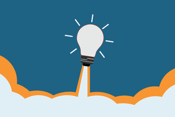 Startup Innovation Concept With Lightbulb Rocket Launch Idea For Business Growth