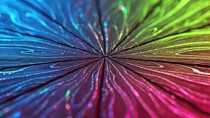 Abstract floral fractal background featuring a macro illustration of a purple dandelion with water drops and colorful spring nature patterns in a light pink and green starry space design