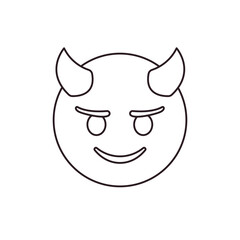 Fototapeta premium devil evil purple face horned smiling with horns mischief naughty halloween emoji symbol sign icon vector illustration isolated flat