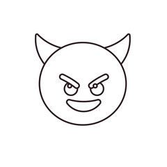 Obraz premium devil evil purple face horned smiling with horns mischief naughty halloween emoji symbol sign icon vector illustration isolated flat
