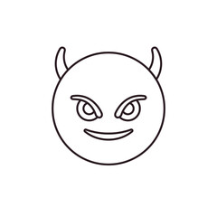 Obraz premium devil evil purple face horned smiling with horns mischief naughty halloween emoji symbol sign icon vector illustration isolated flat
