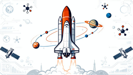Space shuttle launch with planets and satellites © KY