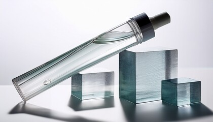 clear gel tube and glass blocks on white background