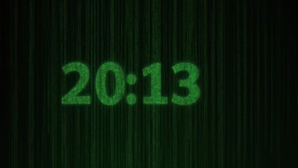 Digital Clock Displaying 20 -13 in Green Matrix Style.