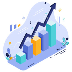 Fototapeta premium Abstract graph with upward arrow and bar chart in modern style