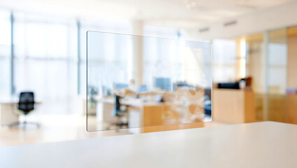 Transparent Digital Interface Display Floating in Modern Office Interior with Soft Daylight