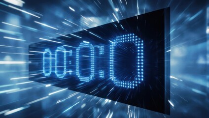 Digital Clock Displaying Zero with Streaking Lights Effect.
