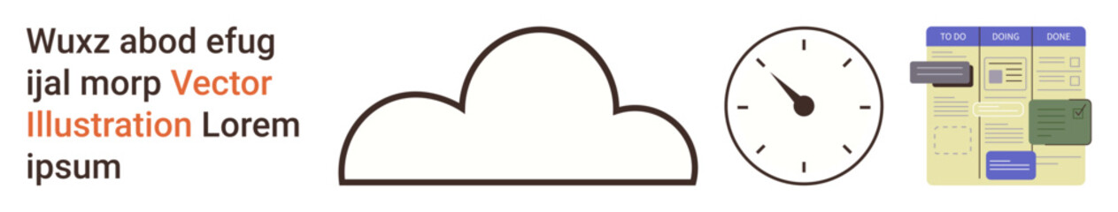 Cloud computing, time tracking, workflow management, information organization, scheduling, data visualization. Cloud outline, simple clock and table interface design. Cloud computing and time © robu_s