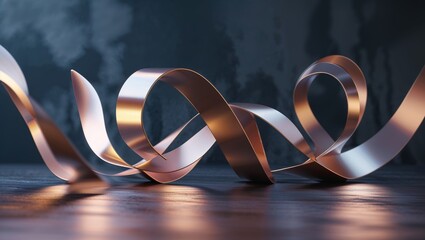 Elegant Copper Ribbon Abstract on Dark Background - Modern Design and Artful Composition