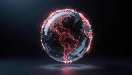 Digital Earth Globe with Glowing Red Map and Abstract Connections.