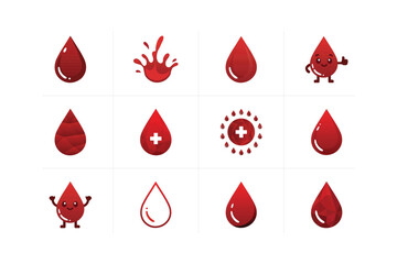 Red blood drop vector set