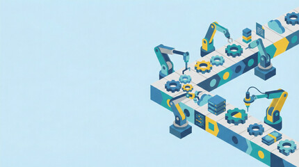 Automated process conveyor metaphor, AI concept illustration