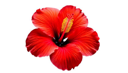 Vibrant Coral Red Hibiscus Flower with Yellow Stamen, isolated on a transparent background,_.png