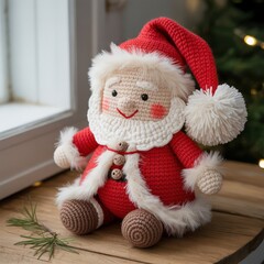 Festive Crochet Santa Decoration with Warm Lighting