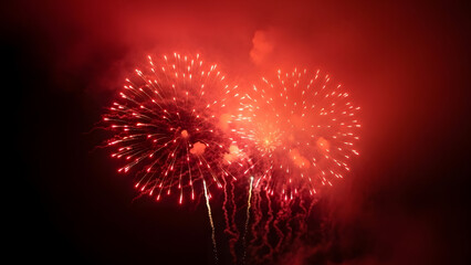 Vibrant red fireworks display