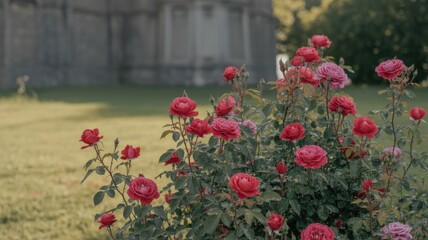 Vibrant Red Rose Bush in Outdoor Garden