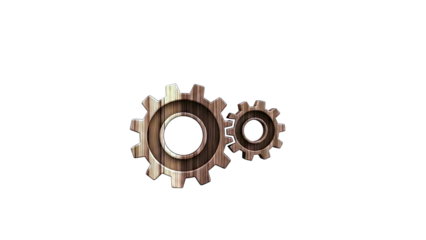 Wooden Gears Interlocking on White Background