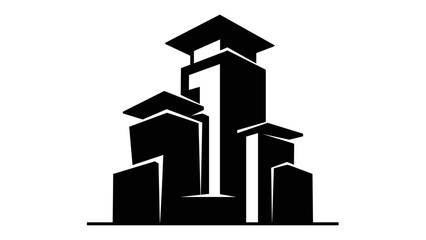 Graduation Cap Icon on Buildings Silhouette.