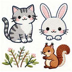 Cute animal embroidery patterns template