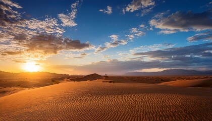Serene Desert Sunset With Cloudy Blue Sky Empty Desert