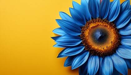 Vibrant Blue Sunflower On Yellow Background